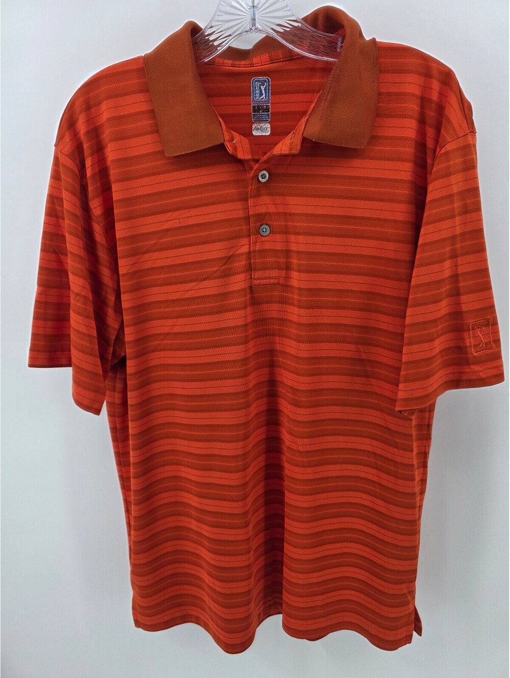 PGA TOUR orange striped short sleeve polo shirt